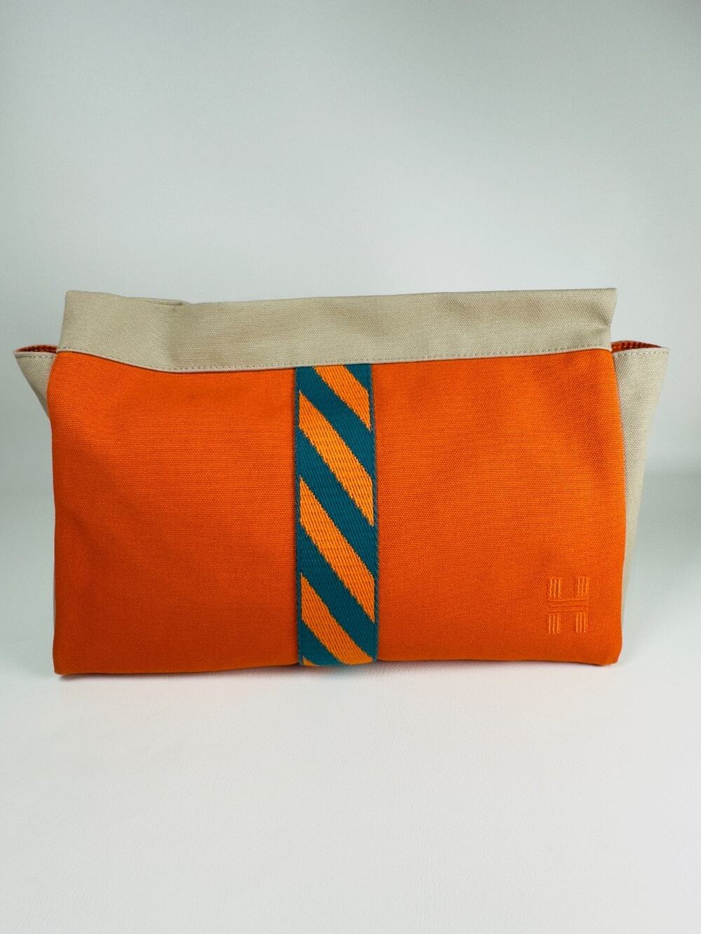 Authentic Hermès Jimetou Jumping Case Orange Canvas Cosmetic Pouch PM Bag In USA